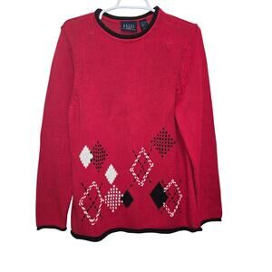 Crazy Horse Liz Claiborne Argyle Sweater L Red Knit